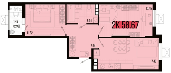 
   Продам 2-комнатную, 58.67 м², Цветной бульвар, литер 4

. Фото 4.