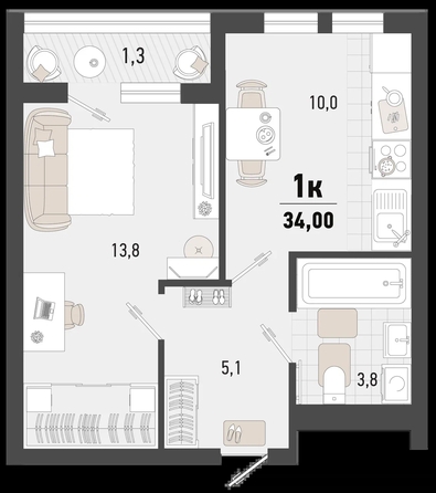 
   Продам 1-комнатную, 34 м², Барса, 3В литер

. Фото 1.