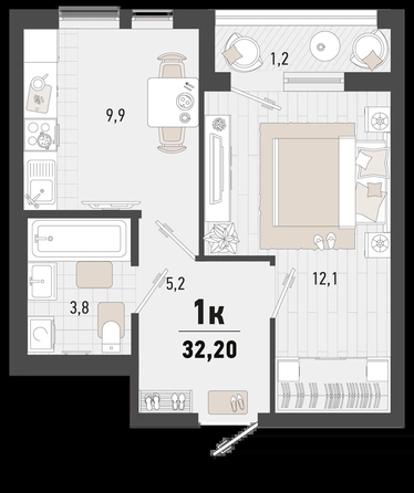 
   Продам 1-комнатную, 32.2 м², Барса, 3В литер

. Фото 12.