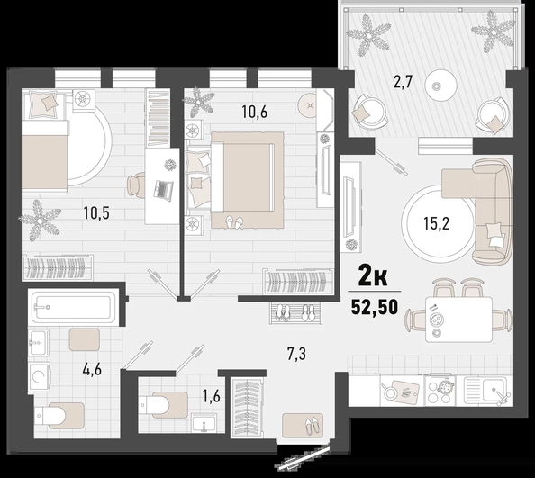 
   Продам 2-комнатную, 52.5 м², Барса, 3В литер

. Фото 7.