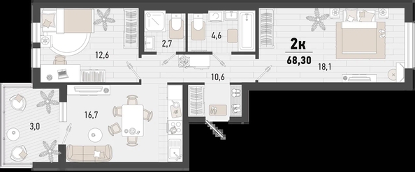 
   Продам 2-комнатную, 68.3 м², Барса, 3В литер

. Фото 1.