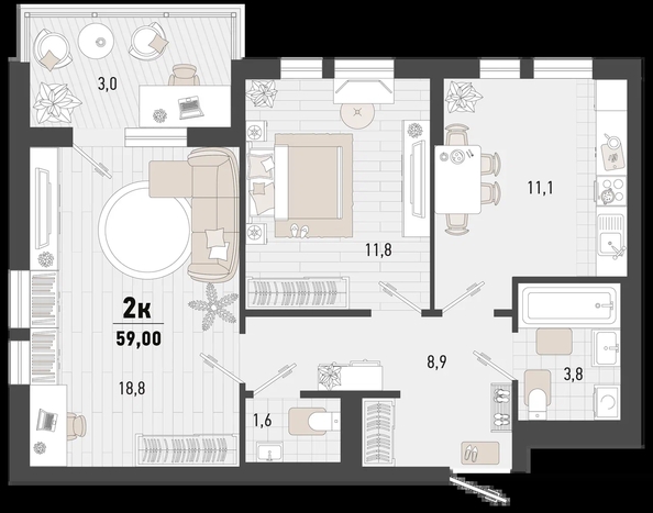 
   Продам 2-комнатную, 59 м², Барса, 3В литер

. Фото 1.