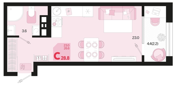 
   Продам 1-комнатную, 28.8 м², Первое место, квартал 1.3, литер 2

. Фото 1.