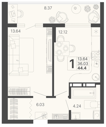 
   Продам 1-комнатную, 40.22 м², Светский лес, литер 3

. Фото 1.