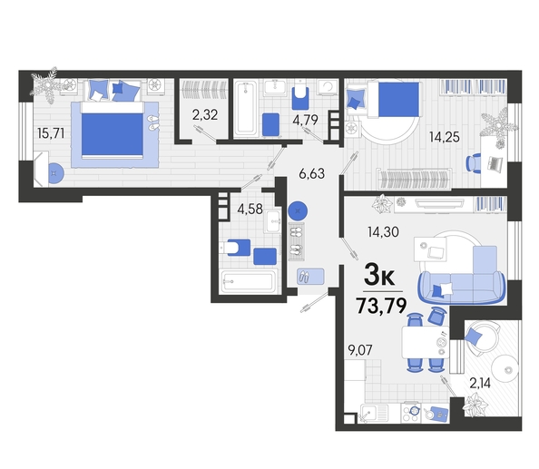 
   Продам 3-комнатную, 74.2 м², Белые росы, литера 8

. Фото 10.