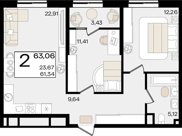 
   Продам 2-комнатную, 63.06 м², Патрики, литер 1.1

. Фото 8.