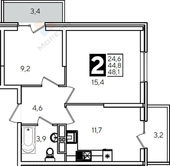 
   Продам 2-комнатную, 48.1 м², Героя Пешкова ул, 14к1

. Фото 7.