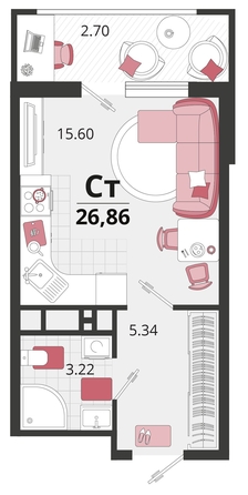 
   Продам 1-комнатную, 26.86 м², Родные просторы, литера 21

. Фото 4.