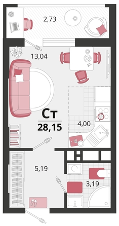 
   Продам 1-комнатную, 28.15 м², Родные просторы, литера 13

. Фото 4.