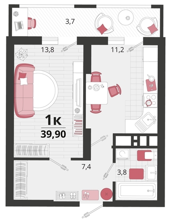 
   Продам 1-комнатную, 39.9 м², Родные просторы, литера 12

. Фото 7.