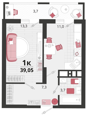 
   Продам 1-комнатную, 39.05 м², Родные просторы, литера 12

. Фото 4.