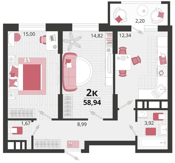 
   Продам 2-комнатную, 58.94 м², Родные просторы, литера 13

. Фото 4.