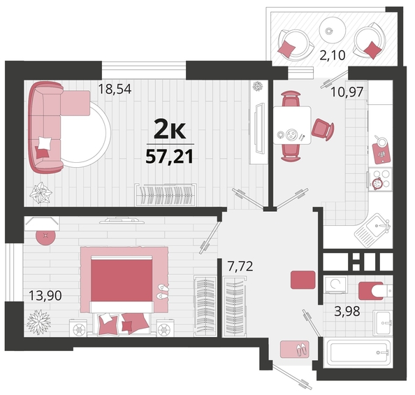 
   Продам 2-комнатную, 57.21 м², Родные просторы, литера 15

. Фото 4.