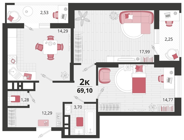 
   Продам 2-комнатную, 69.1 м², Родные просторы, литера 15

. Фото 4.