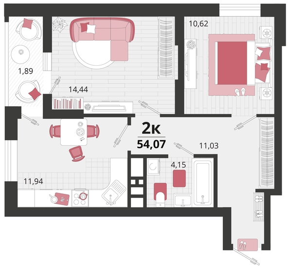 
   Продам 2-комнатную, 54.07 м², Родные просторы, литера 15

. Фото 4.