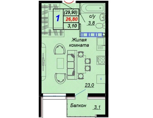 
   Продам 2-комнатную, 42.6 м², Российская ул, уч12

. Фото 2.