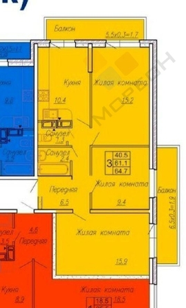 
   Продам 3-комнатную, 61.8 м², Тепличная ул, 62/1к2

. Фото 21.