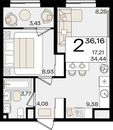 
   Продам 2-комнатную, 36.16 м², Патрики, литер 1.2

. Фото 8.