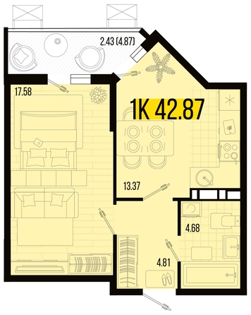 
   Продам 1-комнатную, 42.87 м², Цветной бульвар, литер 1

. Фото 7.