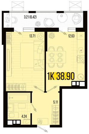 
   Продам 1-комнатную, 38.9 м², Цветной бульвар, литер 4

. Фото 7.