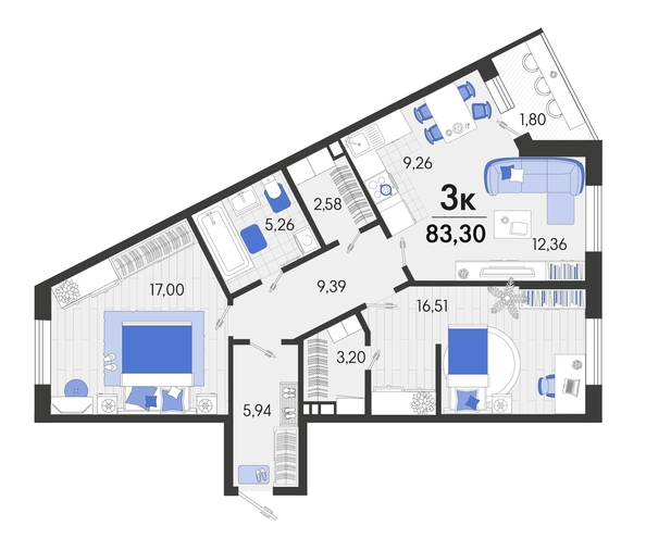 
   Продам 3-комнатную, 84.05 м², Белые росы, литера 9

. Фото 16.