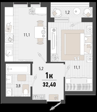 
   Продам 1-комнатную, 32.4 м², Барса, 3В литер

. Фото 6.