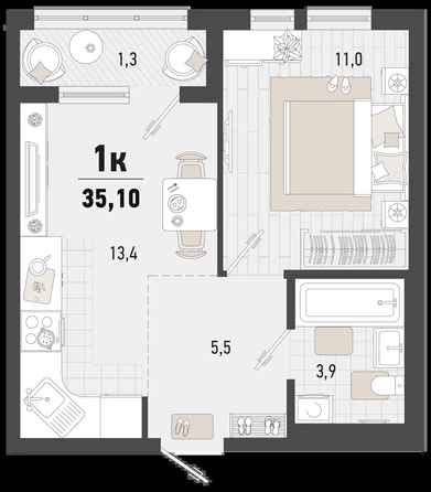 
   Продам 1-комнатную, 35.1 м², Барса, 4Б литер

. Фото 6.