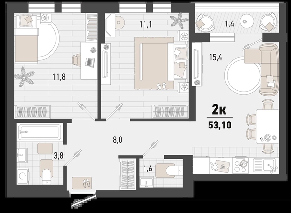 
   Продам 2-комнатную, 53.1 м², Барса, 4В литер

. Фото 6.