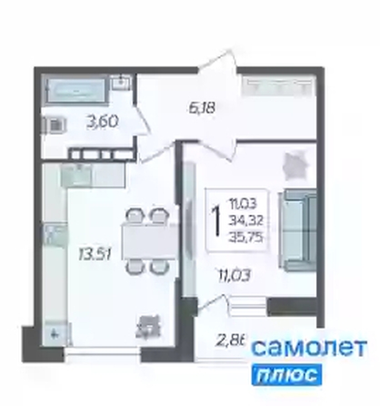 
   Продам 1-комнатную, 35.75 м², Смородина, литера 14

. Фото 21.