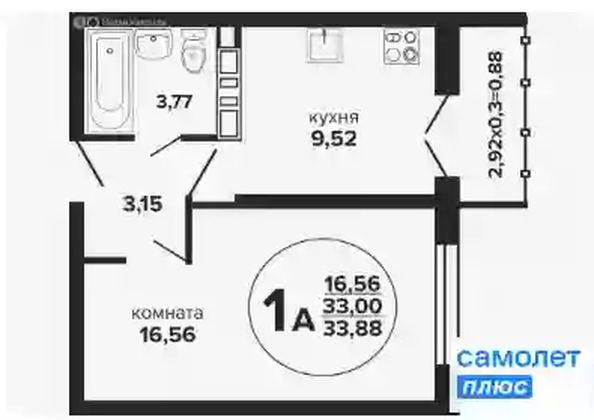 
   Продам 1-комнатную, 33.9 м², Российская ул, 257/7

. Фото 7.