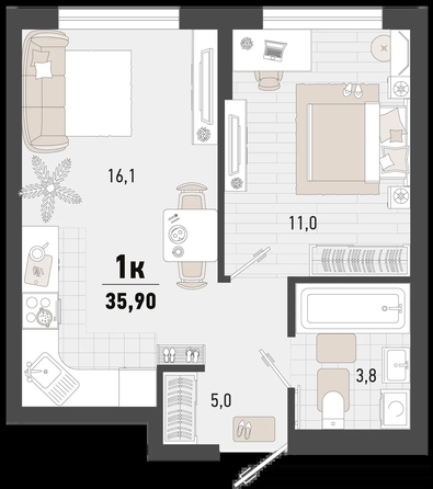 
   Продам 1-комнатную, 35.9 м², Барса, 3В литер

. Фото 6.