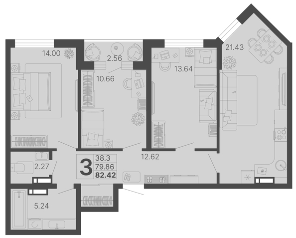 
   Продам 3-комнатную, 81.14 м², Светский лес, литер 4

. Фото 12.