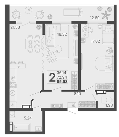 
   Продам 2-комнатную, 79.29 м², Светский лес, литер 3

. Фото 6.