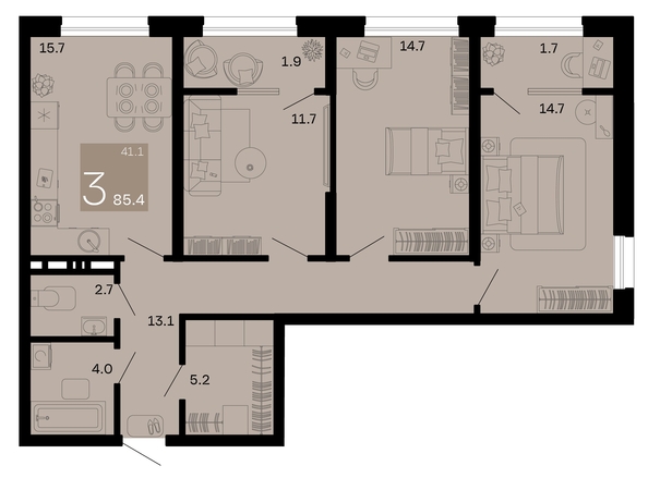 
   Продам 3-комнатную, 85.4 м², Хозяин морей, литер 1

. Фото 6.