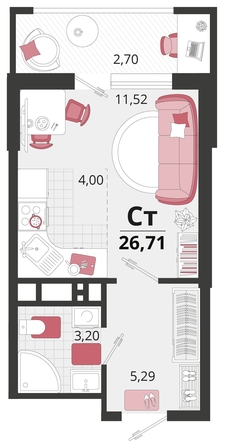 
   Продам 1-комнатную, 26.71 м², Родные просторы, литера 13

. Фото 4.