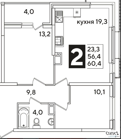 
   Продам 2-комнатную, 60.3 м², Ивана Беличенко ул, 90 к2

. Фото 1.