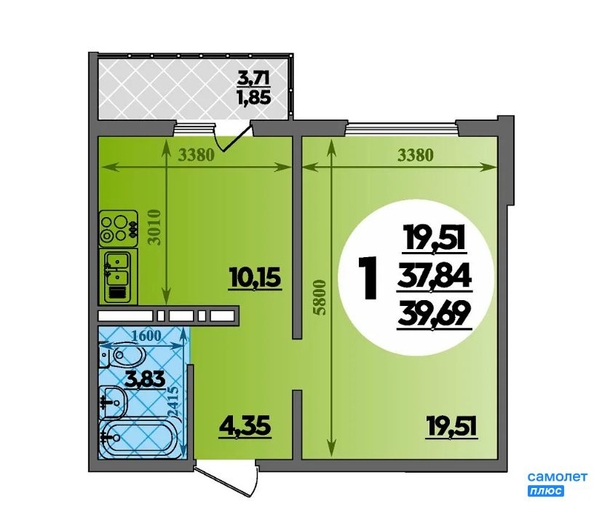 
   Продам 1-комнатную, 39.69 м², Генерала Трошева Г.Н. ул, 21

. Фото 2.