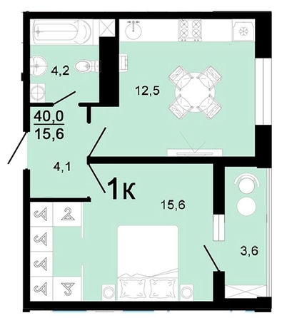 
   Продам 1-комнатную, 40 м², Горячий, литера 3

. Фото 1.