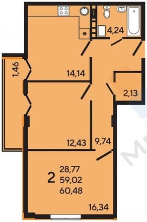 
   Продам 2-комнатную, 60.48 м², краеведа Соловьёва В.А. ул, 6

. Фото 6.