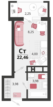 
   Продам 1-комнатную, 22.46 м², Родные просторы, литера 14

. Фото 4.