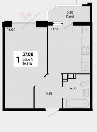 
   Продам 1-комнатную, 37.1 м², Григория Булгакова ул, 8к1

. Фото 2.