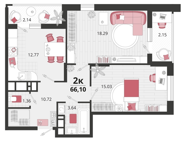 
   Продам 2-комнатную, 66.1 м², Родные просторы, литера 24

. Фото 4.