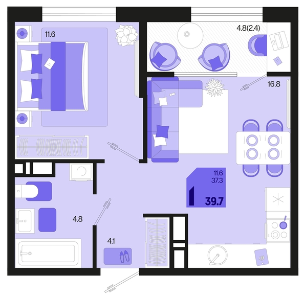 
   Продам 1-комнатную, 39.7 м², Первое место, квартал 1.6, литер 1

. Фото 12.