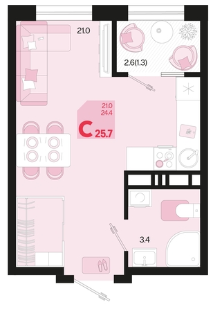 
   Продам 1-комнатную, 25.7 м², Первое место, квартал 1.6, литер 1

. Фото 11.