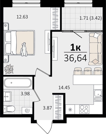 
   Продам 1-комнатную, 36.64 м², Патрики, литер 5.1

. Фото 4.