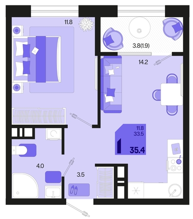 
   Продам 1-комнатную, 35.4 м², Первое место, квартал 1.4, литер 2

. Фото 6.