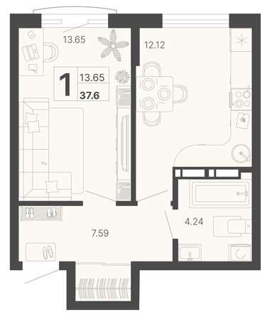 
   Продам 1-комнатную, 37.6 м², Светский лес, литер 4

. Фото 6.