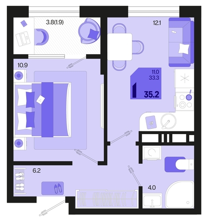 
   Продам 1-комнатную, 35.2 м², Первое место, квартал 1.3, литер 1

. Фото 6.