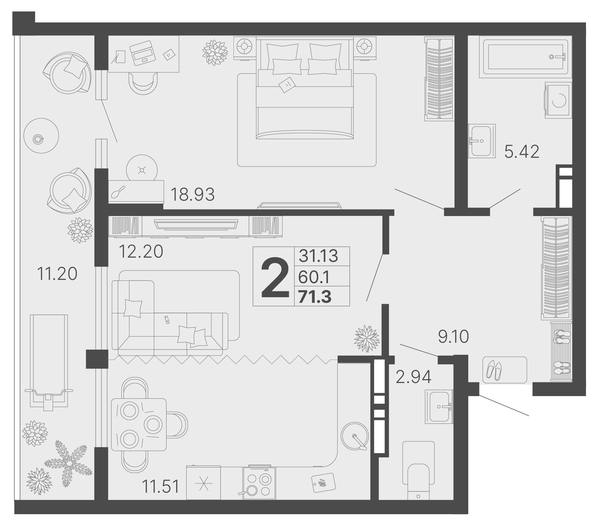 
   Продам 2-комнатную, 65.7 м², Светский лес, литер 3

. Фото 6.