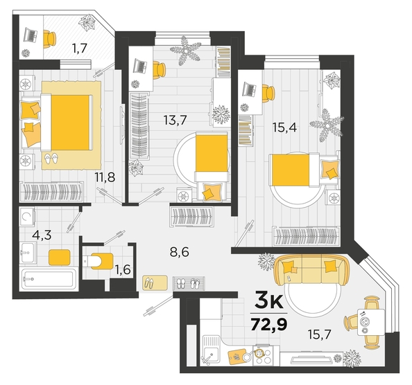 
   Продам 3-комнатную, 72.9 м², Мачуги В.Н. ул, 166Б

. Фото 4.